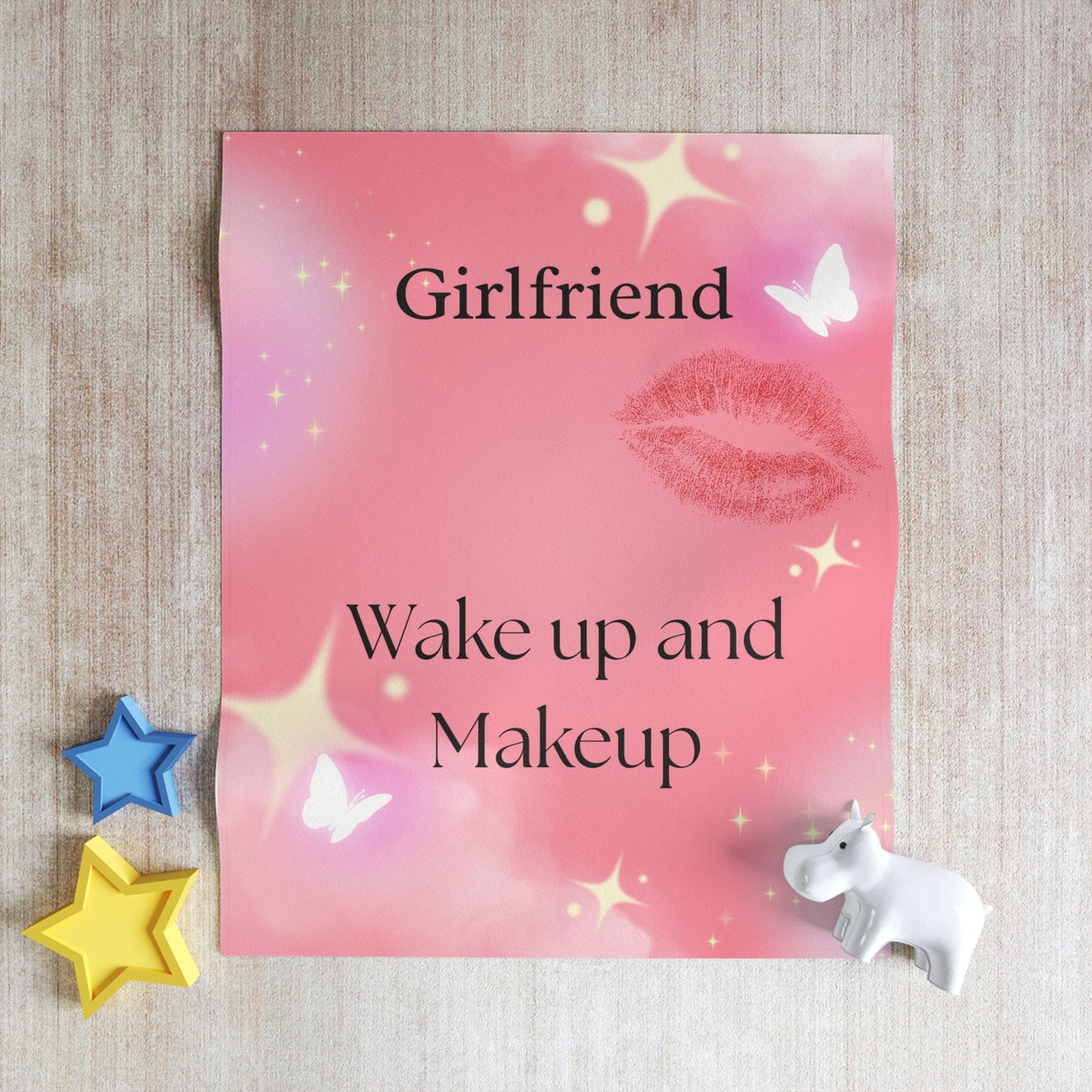 Girlfriend Wake Up and Makeup Throw Blanket – Pink Lipstick & Sparkle Cozy Blanket