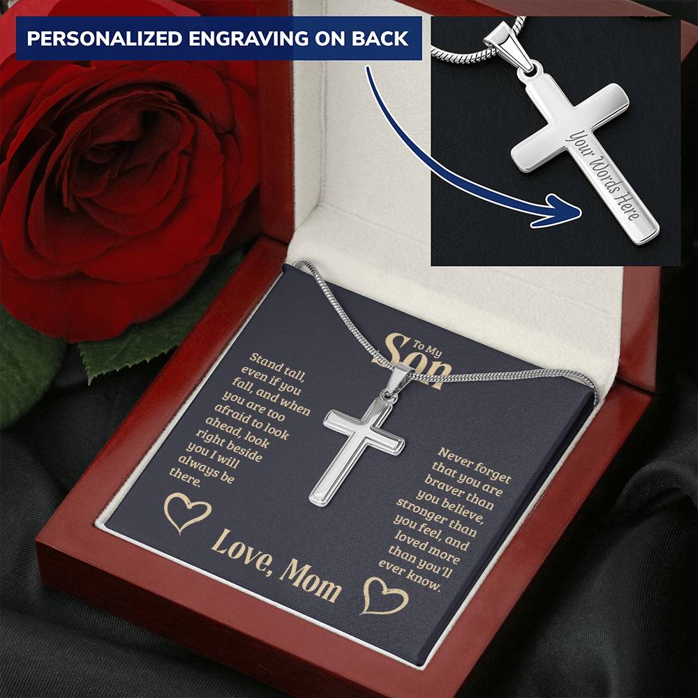 To My Son | Engraved Stainless Steel Cross Necklace