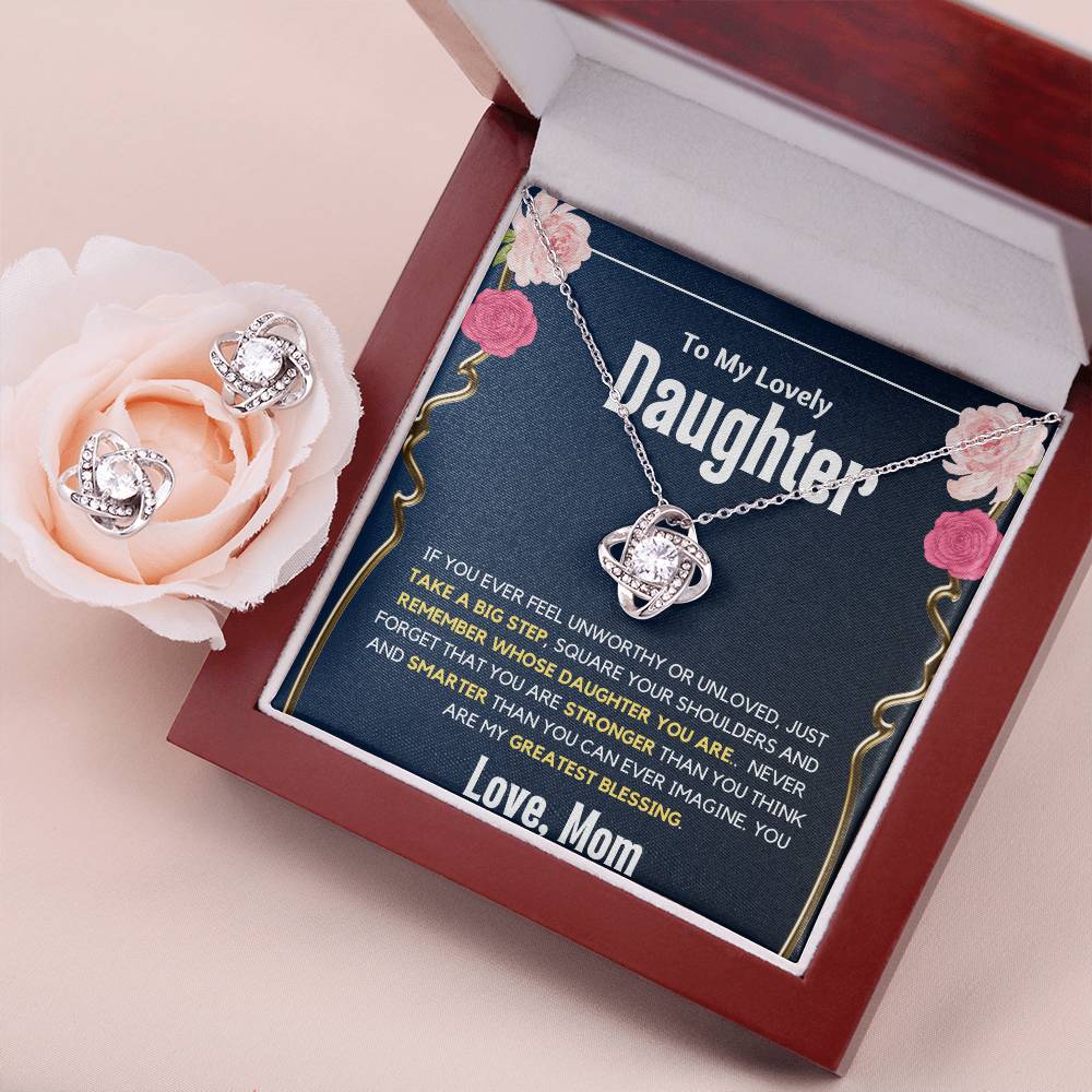 To My Beautiful Daughter Love Knot Earring & Necklace Set