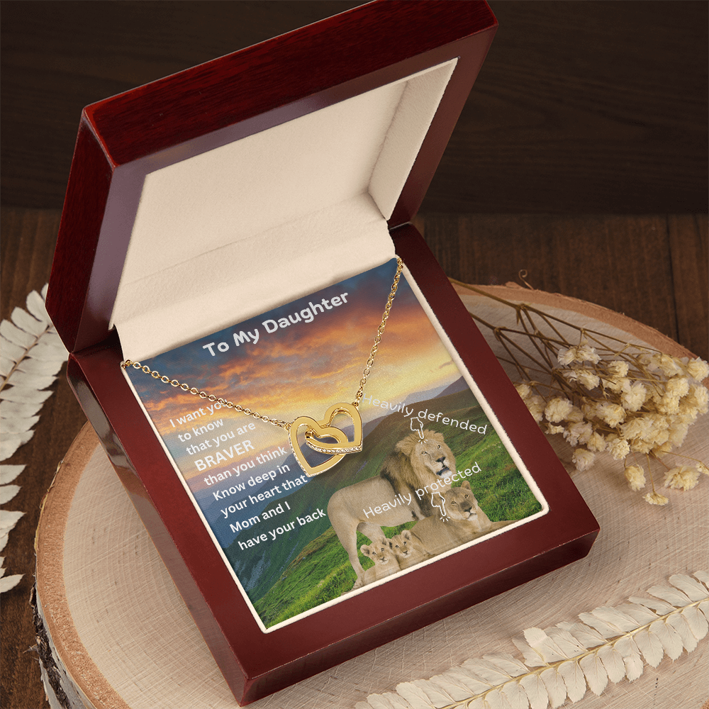 To My Daughter/ I Want You To Believe Deep In Your Heart/ Interlocking Hearts Necklace