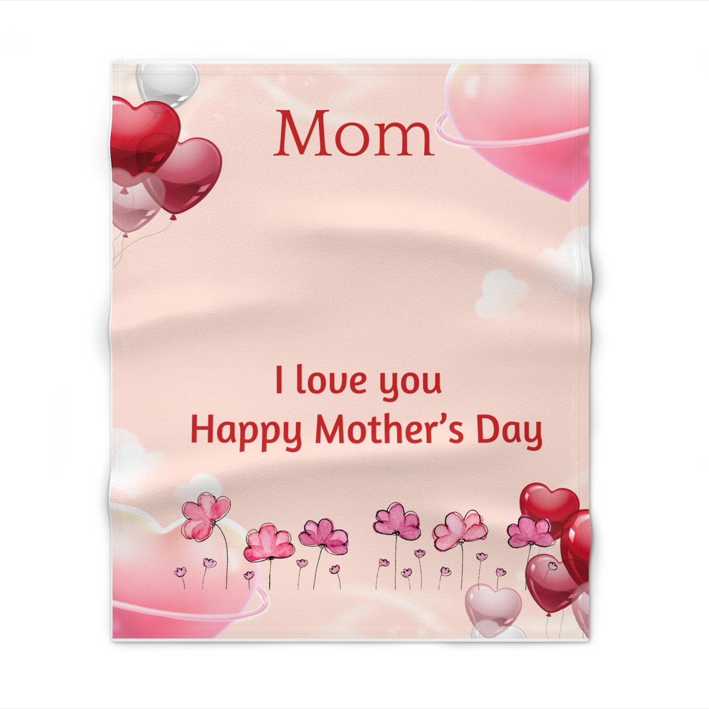 Mother’s Day Throw Blanket – "Mom I Love You Happy Mother’s Day" Pink Heart Floral Gift