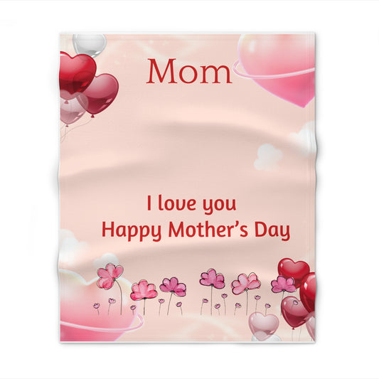 Mother’s Day Throw Blanket – "Mom I Love You Happy Mother’s Day" Pink Heart Floral Gift