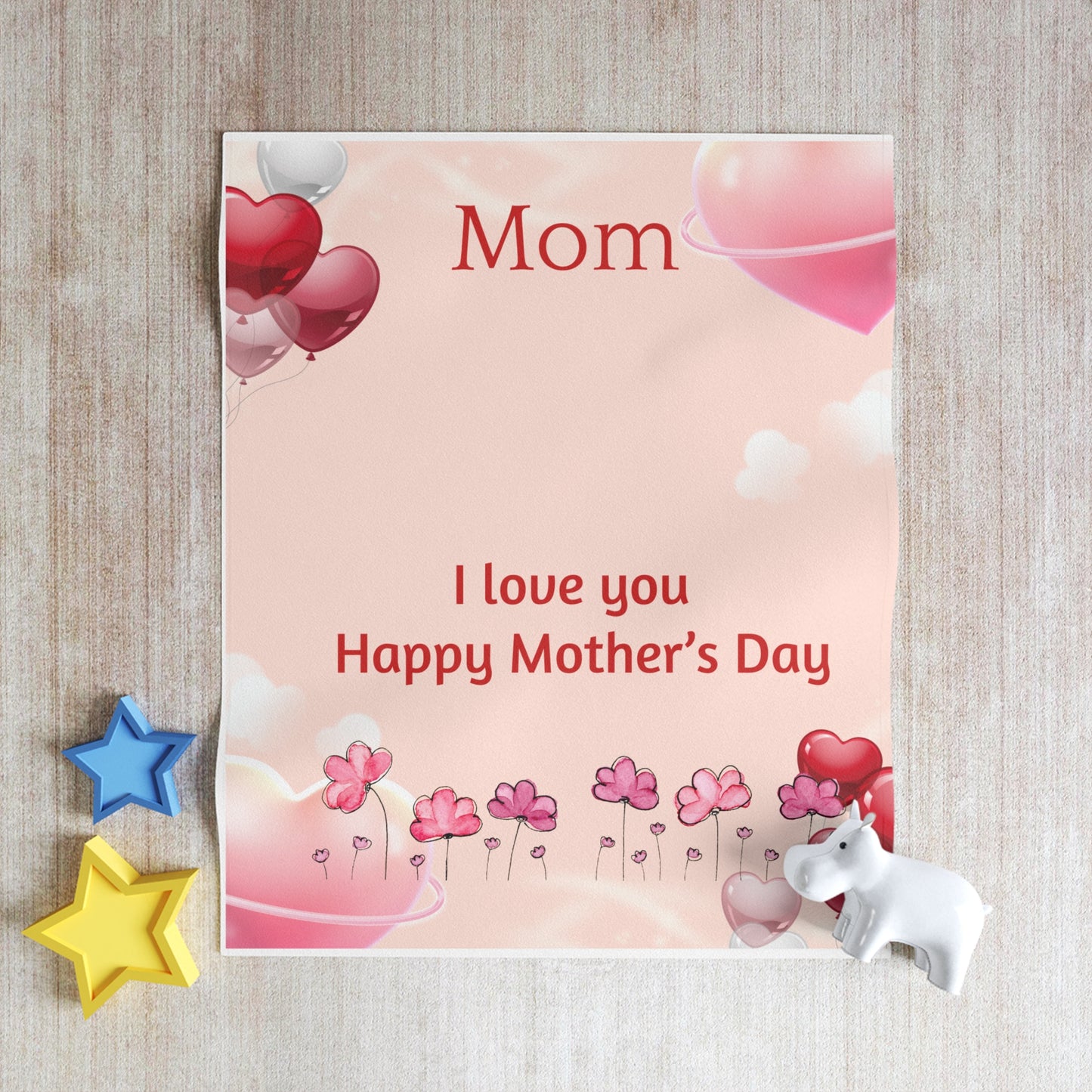 Mother’s Day Throw Blanket – "Mom I Love You Happy Mother’s Day" Pink Heart Floral Gift