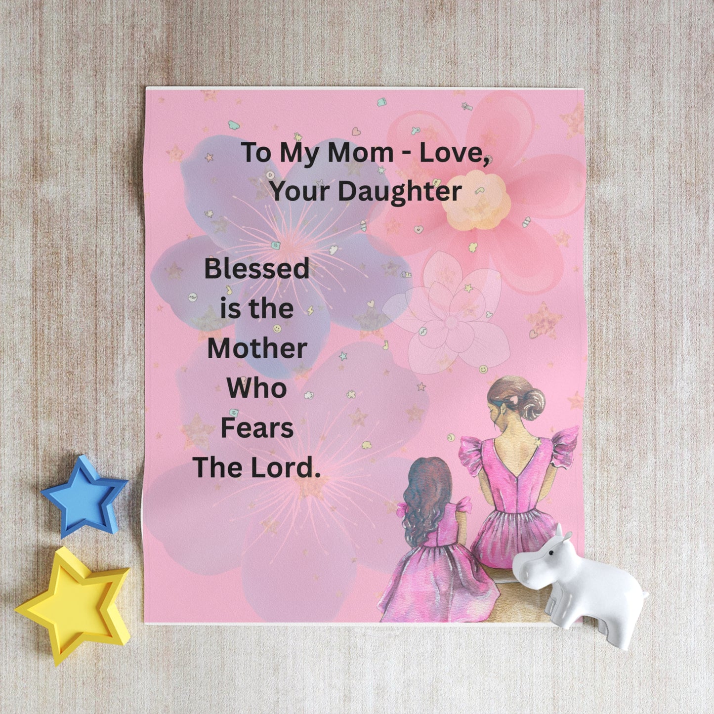 Blessed Mother Throw Blanket — "To My Mom - Love, Your Daughter" Pink Faith Gift