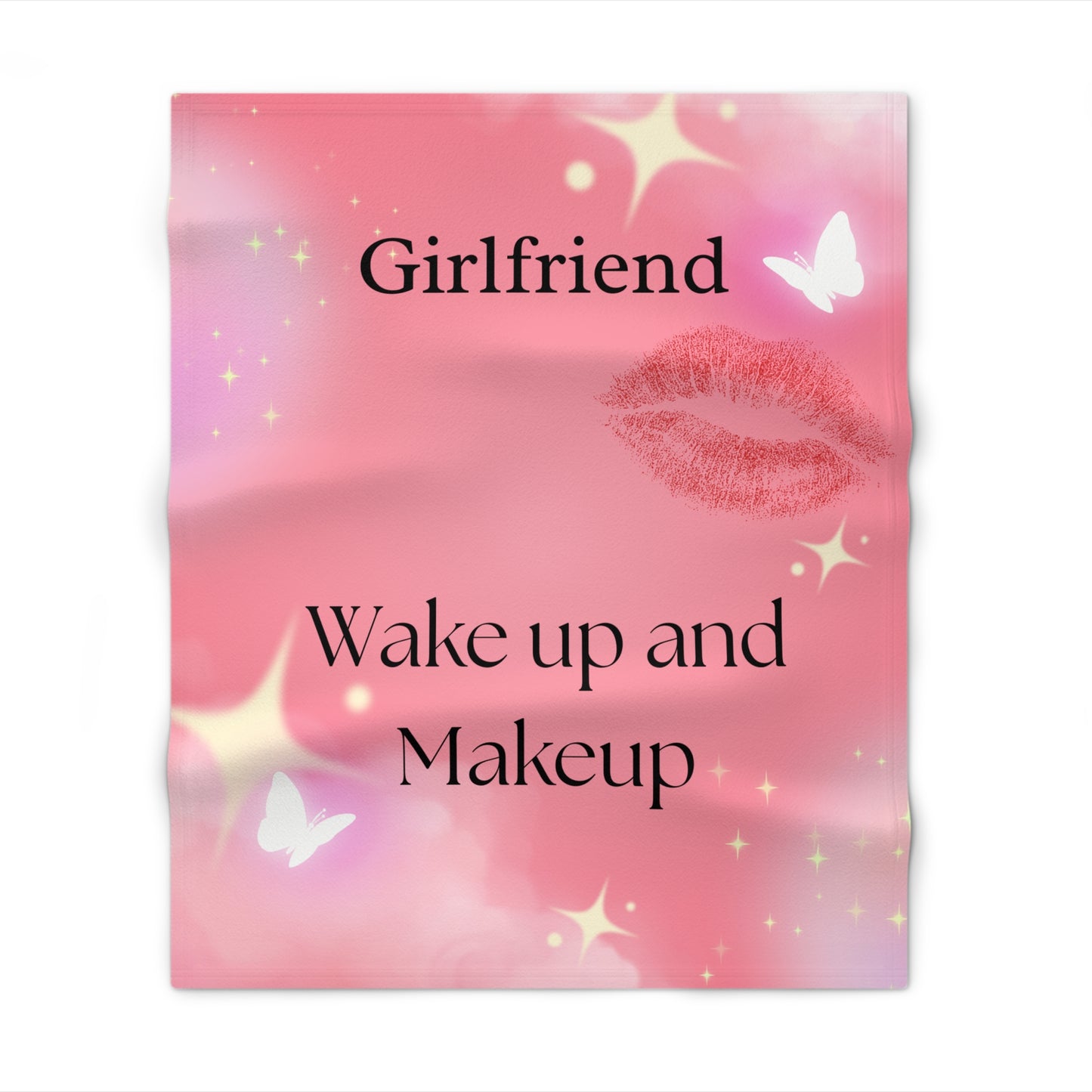 Girlfriend Wake Up and Makeup Throw Blanket – Pink Lipstick & Sparkle Cozy Blanket