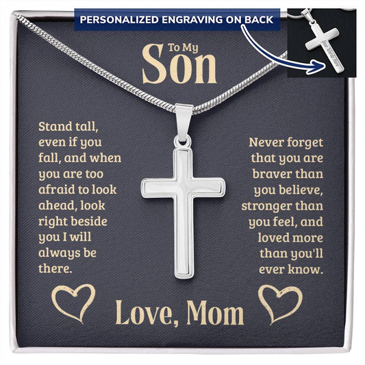 To My Son | Engraved Stainless Steel Cross Necklace