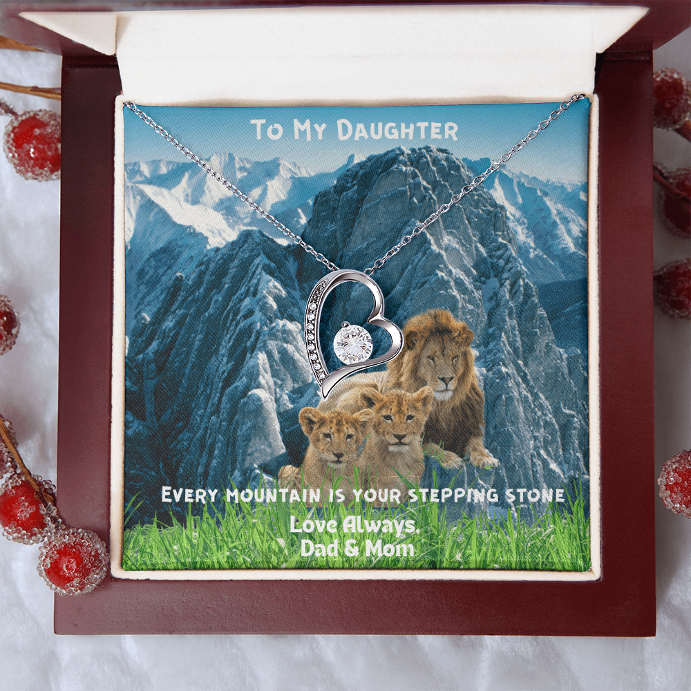 DAUGHTER OUR LOVE IS FOREVER/ FOREVER, LOVE NECKLACE WITH ON DEMAND MESSAGE CARD