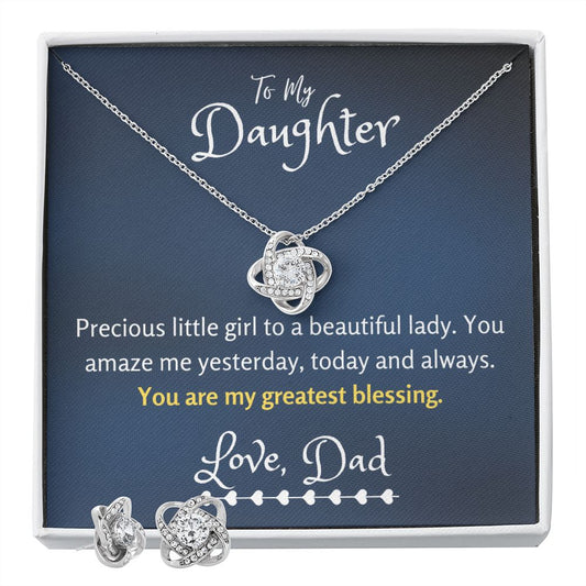 To My Daughter| Love Knot Necklace And Earring Set