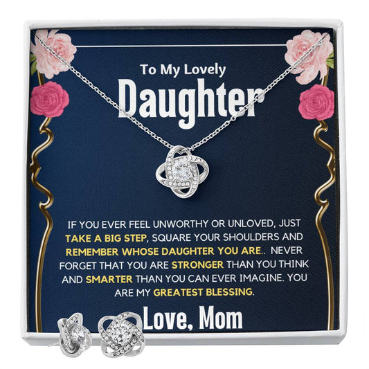 To My Beautiful Daughter Love Knot Earring & Necklace Set