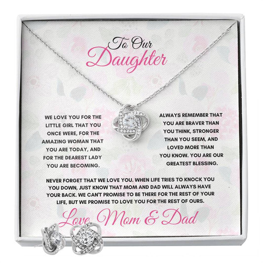 To My Daughter| Love Knot Earring & Necklace Set