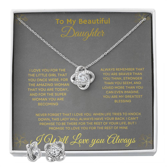 To My Daughter| Love Knot Earring & Necklace Set