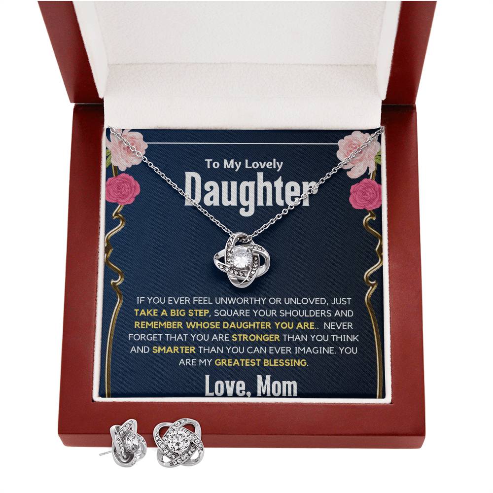 To My Beautiful Daughter Love Knot Earring & Necklace Set