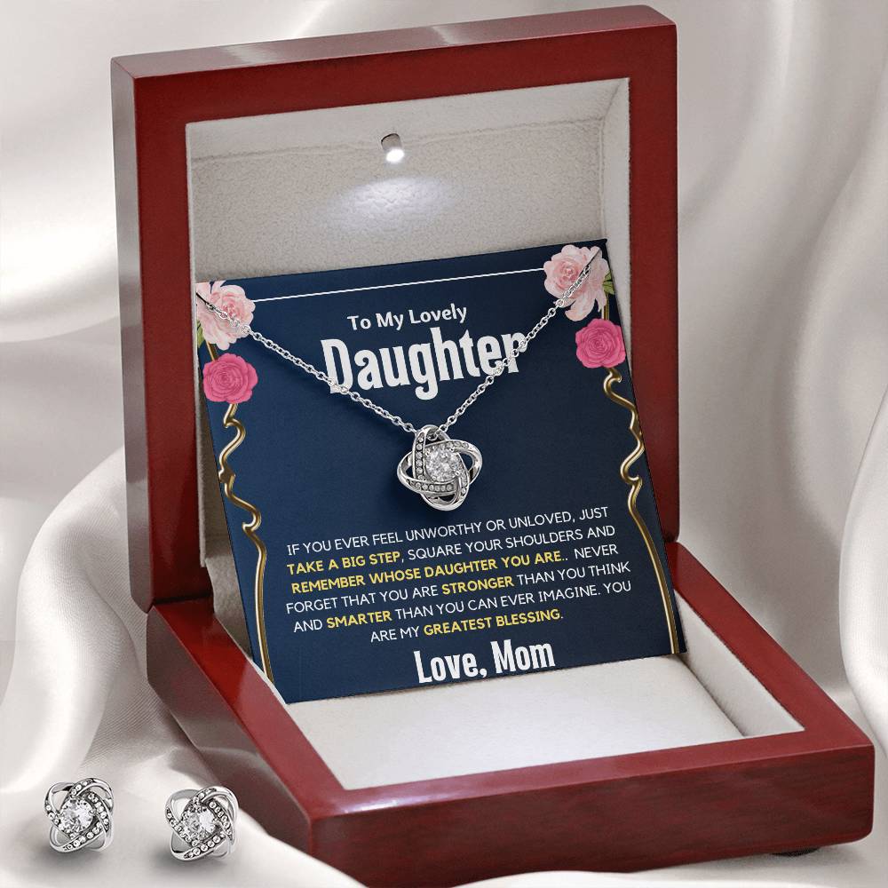 To My Beautiful Daughter Love Knot Earring & Necklace Set