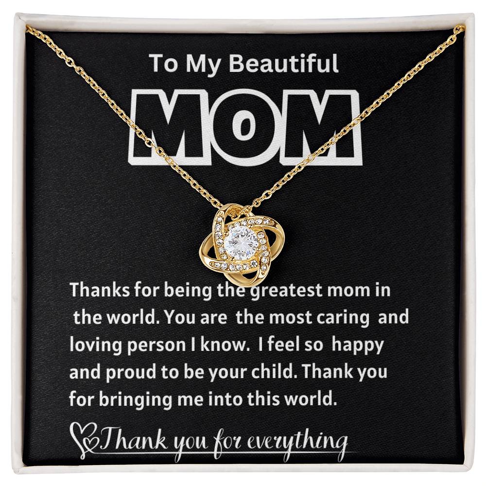 To My Beautiful Mom Love Knot Necklace/ w/On Demand Message Card