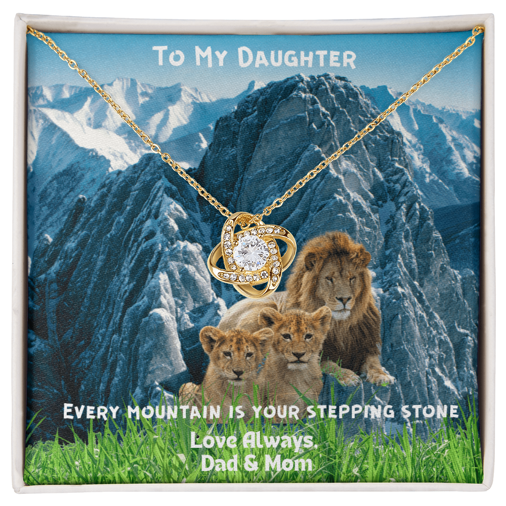 DAUGHTER OUR HEART INTERTWINES JUST LIKE THIS LOVE KNOT NECKLACE/ LOVE KNOT NECKLACE