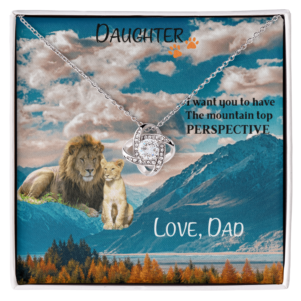 DAUGHTER YOU WILL CONQUER THIS MOUNTAIN/LOVE KNOT NECKLACE/ WITH ON DEMAND MESSAGE CARD