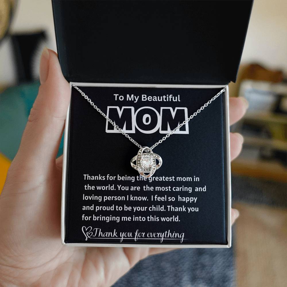 To My Beautiful Mom Love Knot Necklace/ w/On Demand Message Card