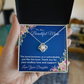THE BOND BETWEEN US IS UNBREAKABLE JUST LIKE THIS KNOT/ LOVE KNOT NECKLACE WITH ON DEMAND MESSAGE CARD