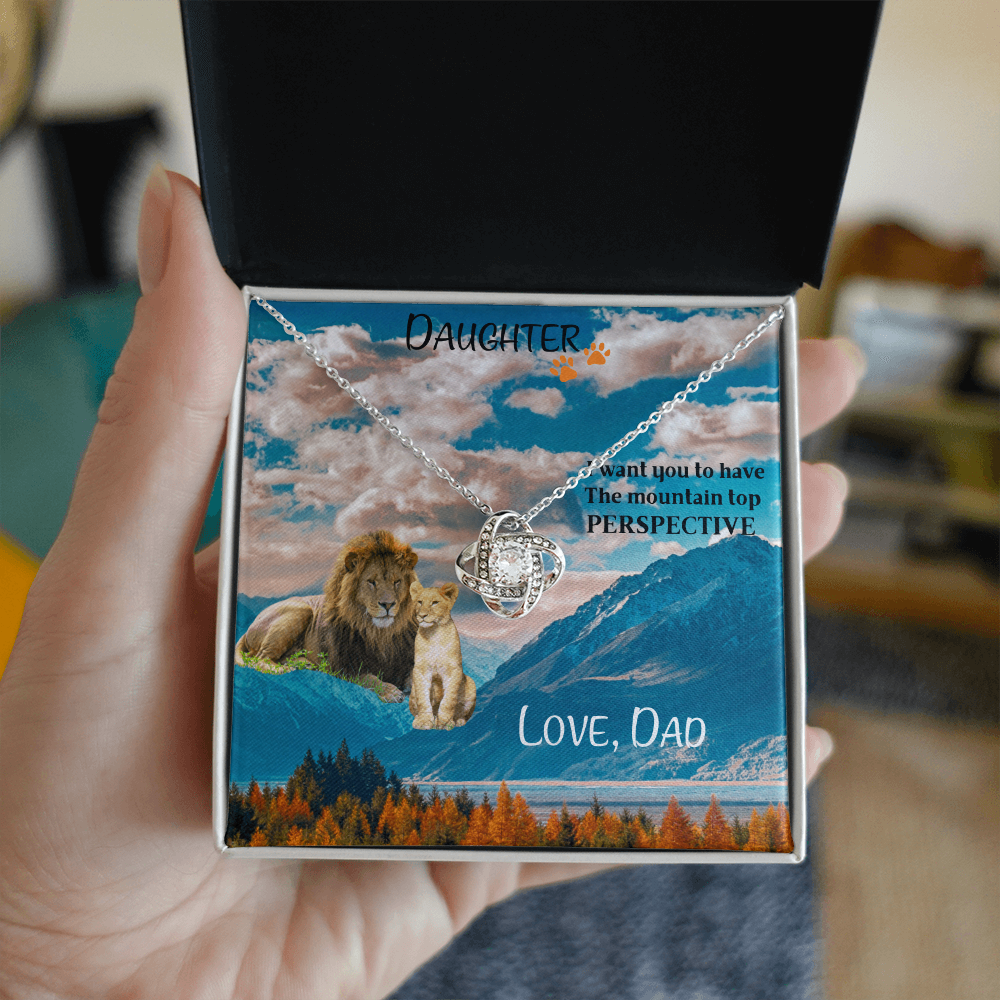 DAUGHTER YOU WILL CONQUER THIS MOUNTAIN/LOVE KNOT NECKLACE/ WITH ON DEMAND MESSAGE CARD