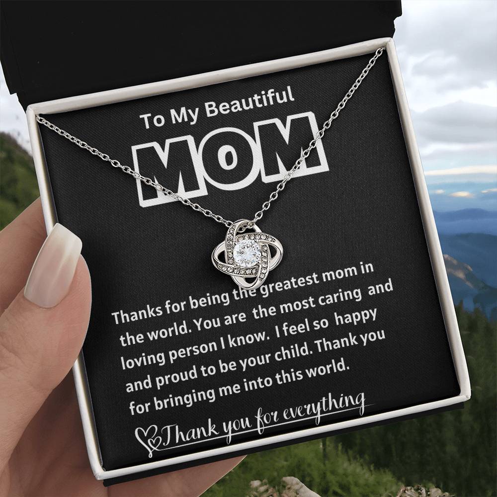 To My Beautiful Mom Love Knot Necklace/ w/On Demand Message Card