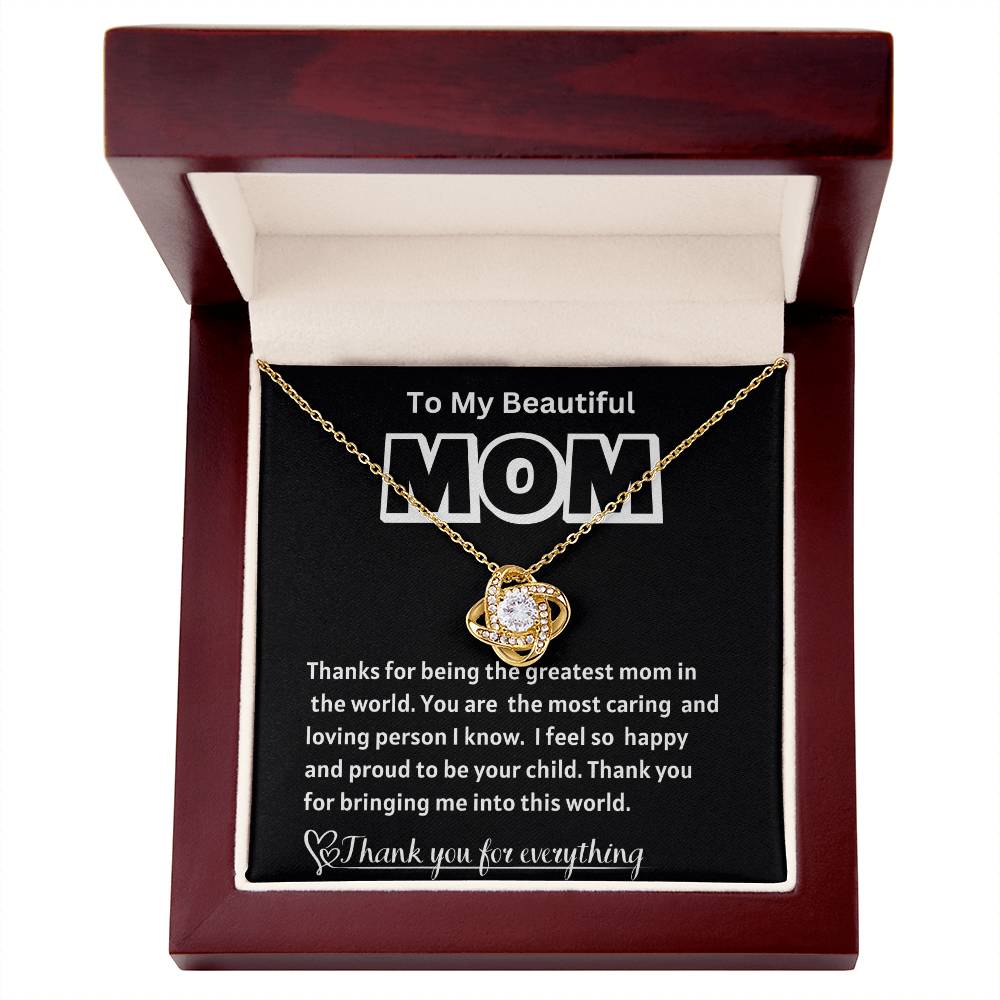 To My Beautiful Mom Love Knot Necklace/ w/On Demand Message Card