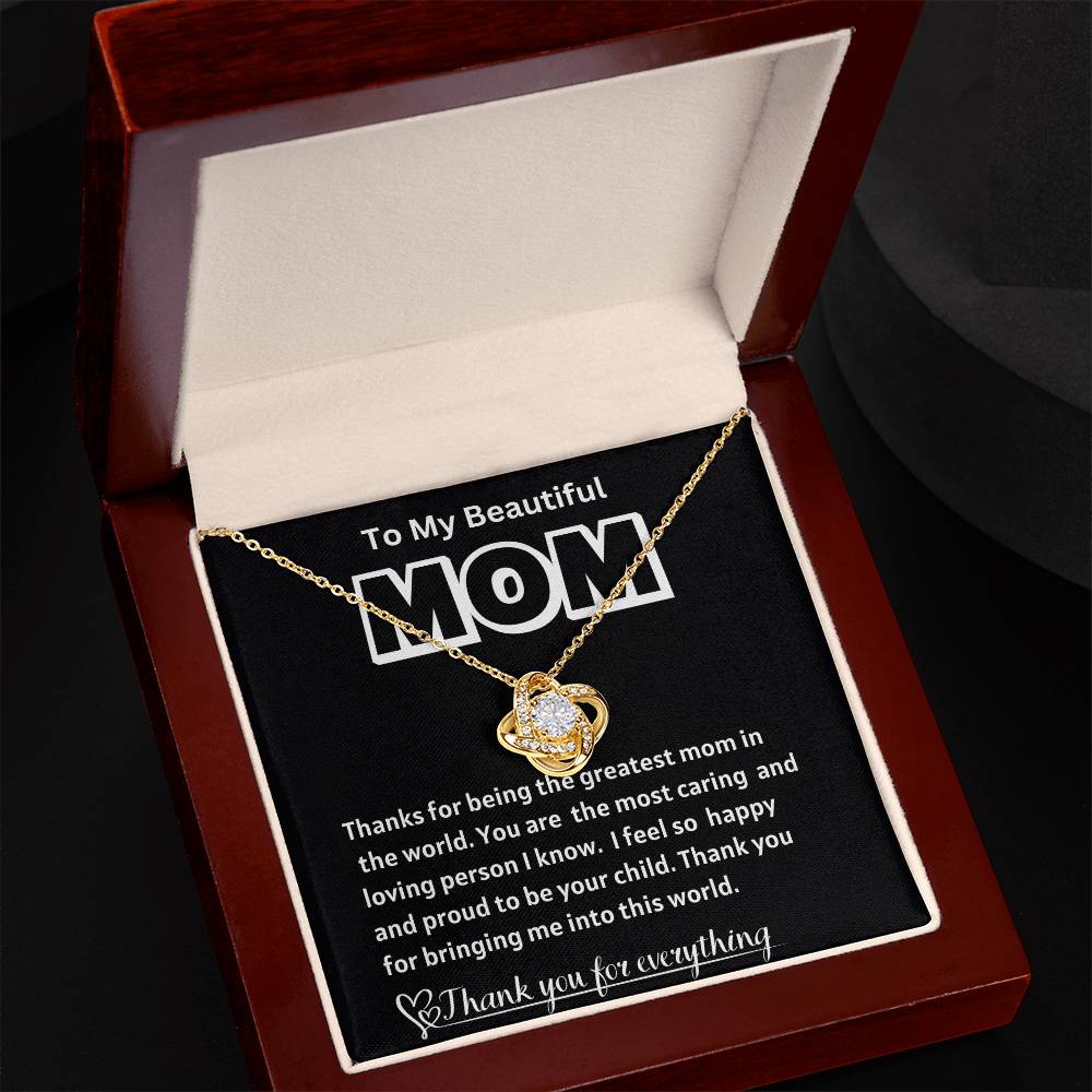 To My Beautiful Mom Love Knot Necklace/ w/On Demand Message Card
