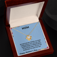 MOM, THE BOND BETWEEN US IS UNBREAKABLE JUST LIKE THIS KNOT/ LOVE KNOT NECKLACE W/ON DEMAND MESSAGE CARD