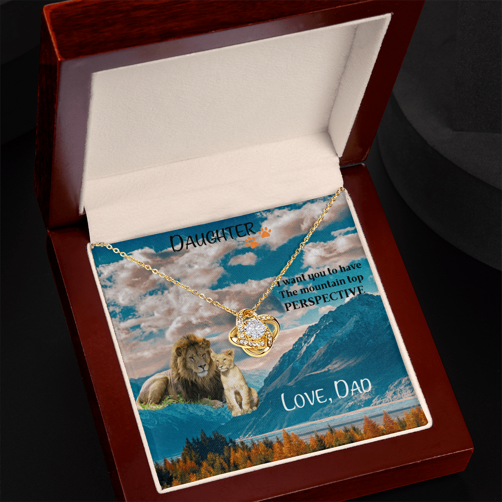DAUGHTER YOU WILL CONQUER THIS MOUNTAIN/LOVE KNOT NECKLACE/ WITH ON DEMAND MESSAGE CARD