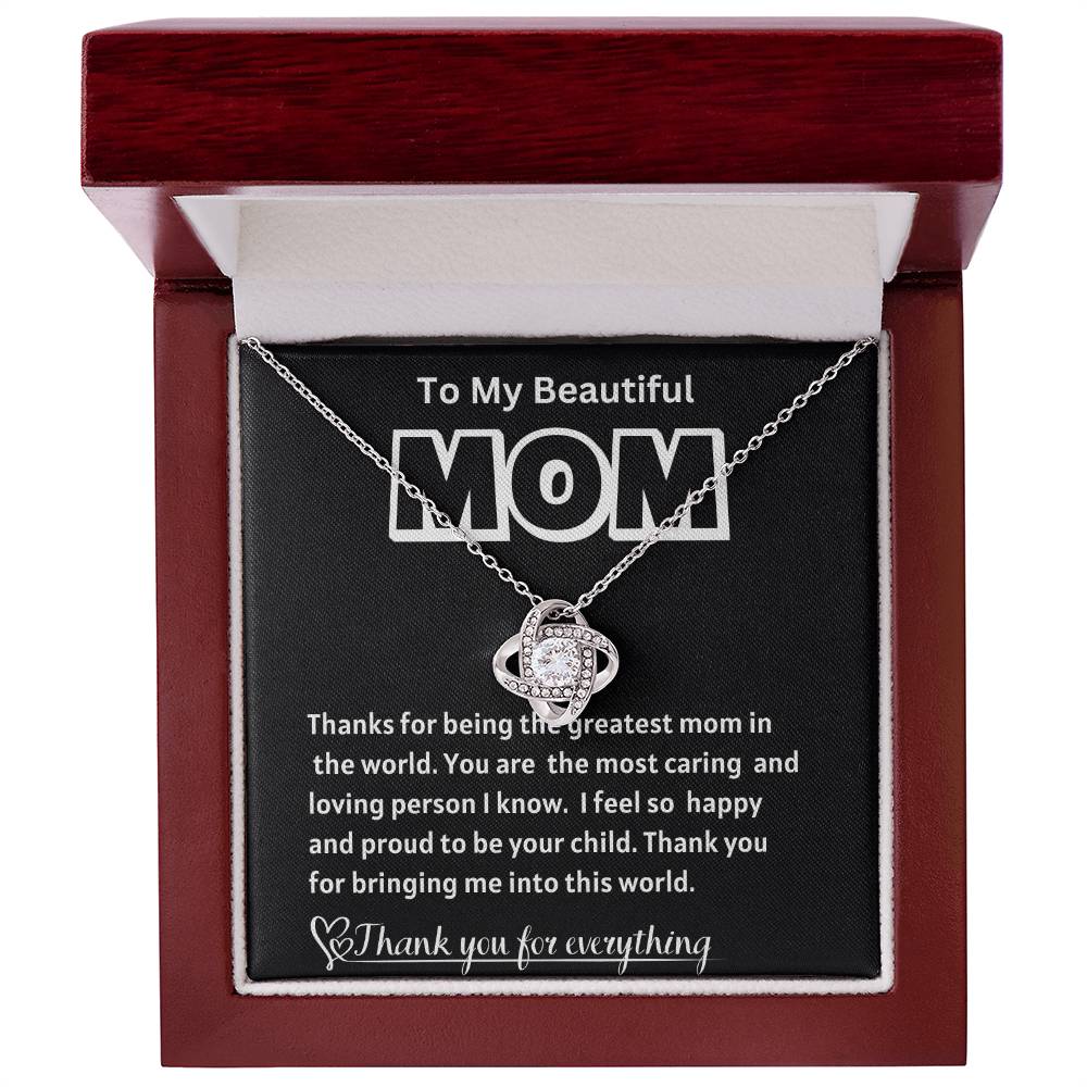 To My Beautiful Mom Love Knot Necklace/ w/On Demand Message Card