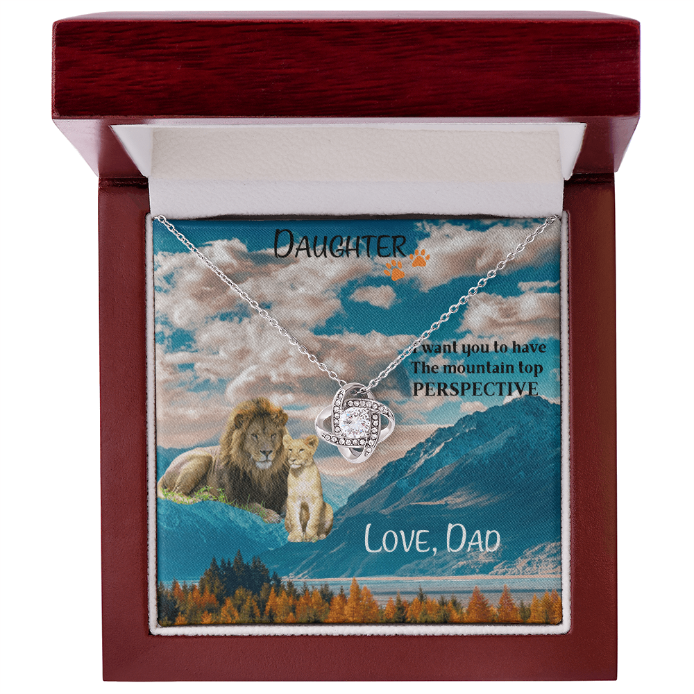 DAUGHTER YOU WILL CONQUER THIS MOUNTAIN/LOVE KNOT NECKLACE/ WITH ON DEMAND MESSAGE CARD