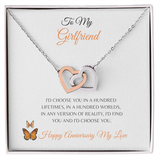 To My Girlfriend| Interlocking Hearts Necklace (Yellow & White Gold Variant)