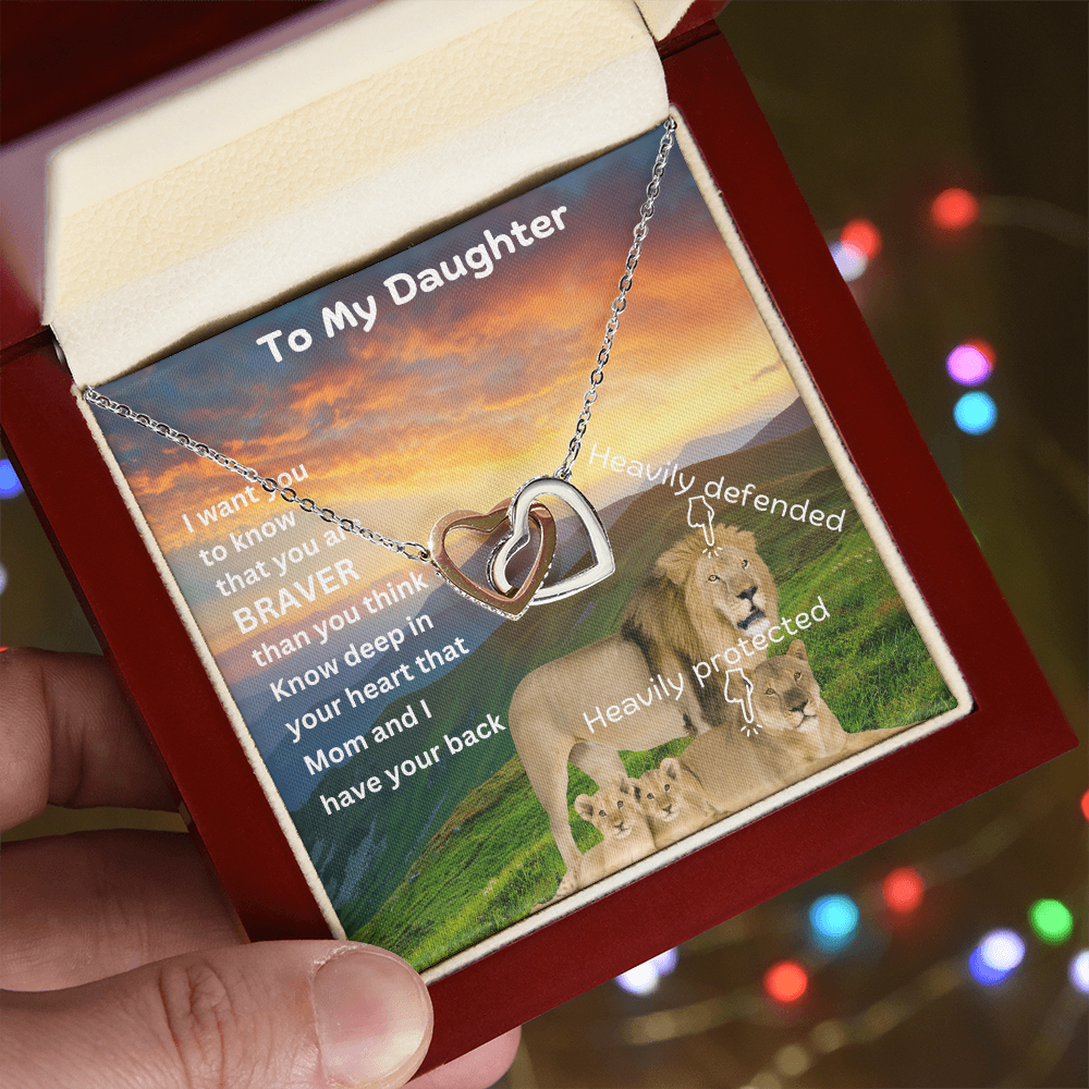 To My Daughter/ I Want You To Believe Deep In Your Heart/ Interlocking Hearts Necklace