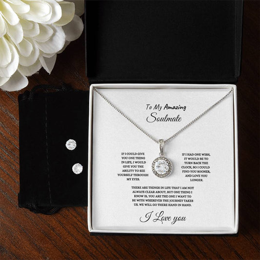 To My Soulmate| Eternal Hope Necklace + Clear CZ Earrings