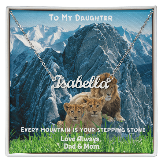DAUGHTER, I LOVE YOU MORE CUSTOM NAME NECKLACE/ WITH ON DEMAND MESSAGE CARD