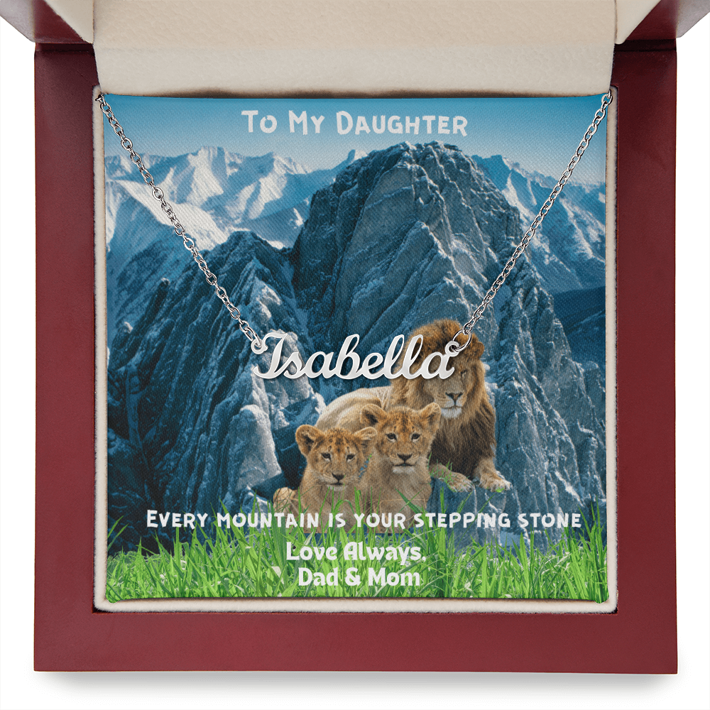 DAUGHTER, I LOVE YOU MORE CUSTOM NAME NECKLACE/ WITH ON DEMAND MESSAGE CARD