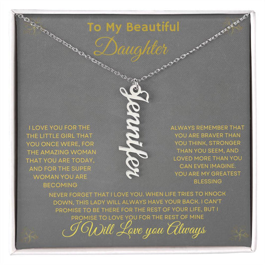 To My Daughter| Vertical Name Necklace W/MC
