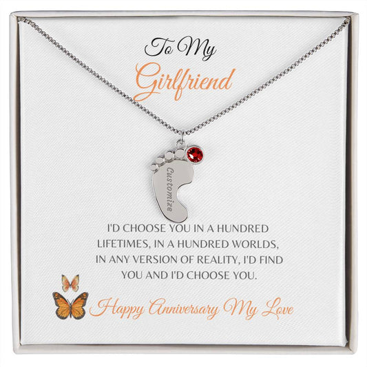 To My Girlfriend | Engraved Baby Feet With Birthstones (w/MC)