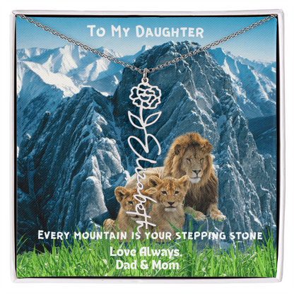 DAUGHTER YOU ARE HEAVILY PROTECTED/FLOWER NAME NECKLACE