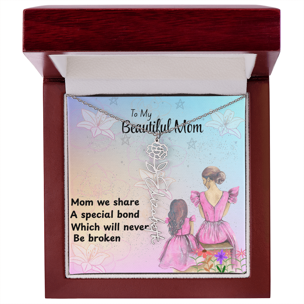 MOM YOU ARE MY ONE IN A MILLION/ FLOWER NAME NECKLACE/WITH ON DEMAND MESSAGE CARD