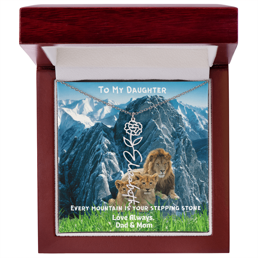 DAUGHTER YOU ARE HEAVILY PROTECTED/FLOWER NAME NECKLACE