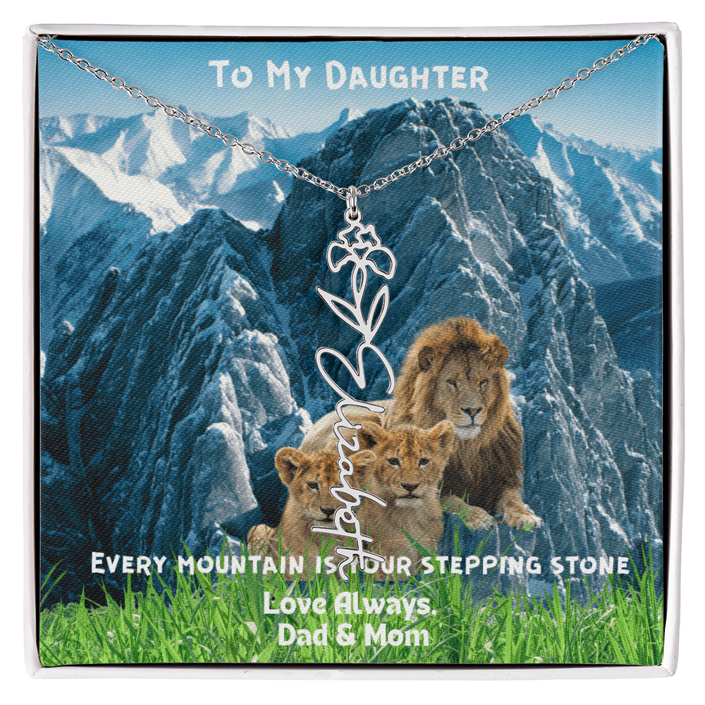 DAUGHTER YOU ARE HEAVILY PROTECTED/FLOWER NAME NECKLACE