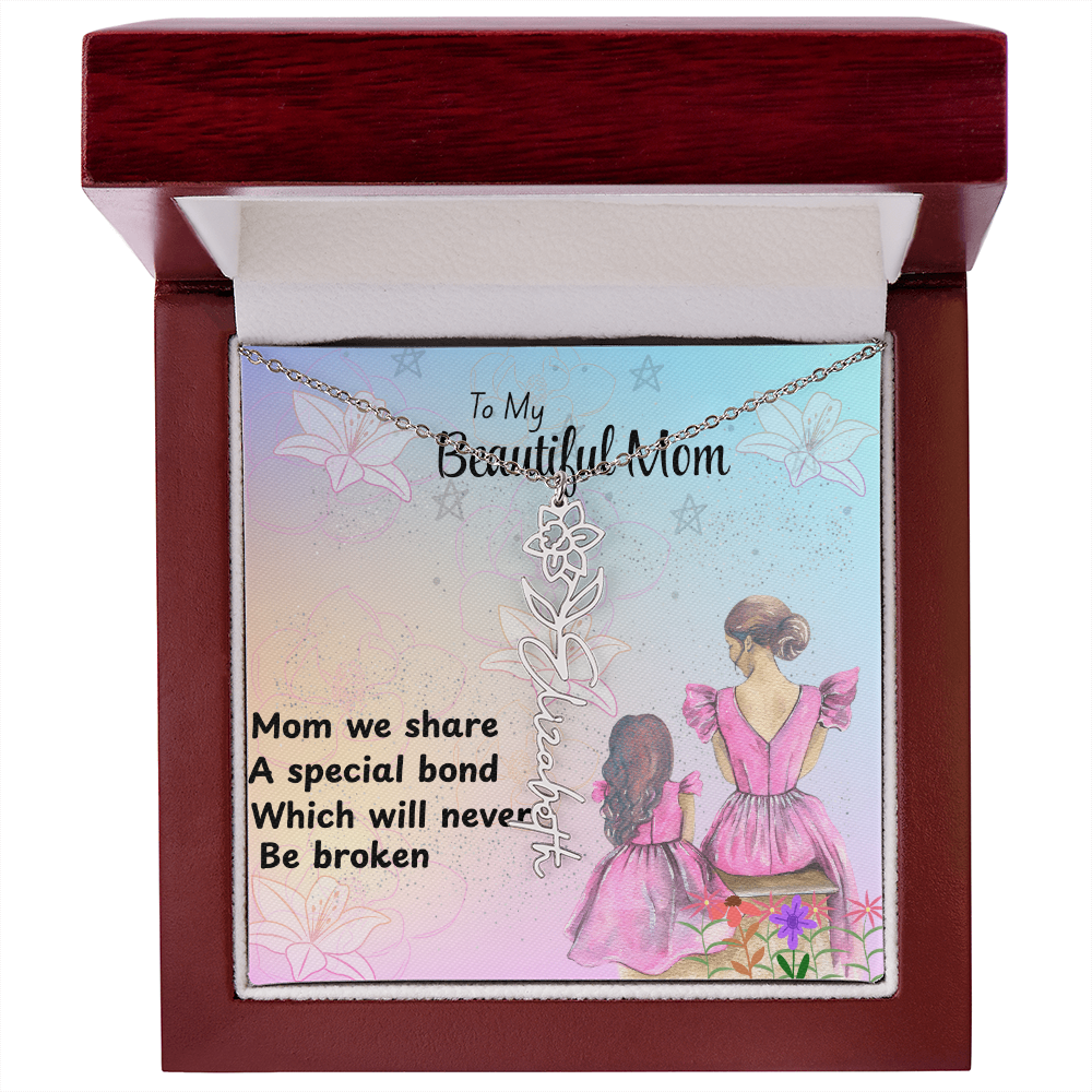 MOM YOU ARE MY ONE IN A MILLION/ FLOWER NAME NECKLACE/WITH ON DEMAND MESSAGE CARD