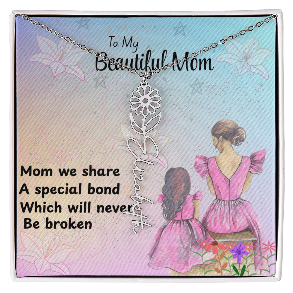 MOM YOU ARE MY ONE IN A MILLION/ FLOWER NAME NECKLACE/WITH ON DEMAND MESSAGE CARD
