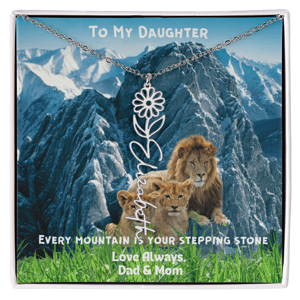 DAUGHTER YOU ARE HEAVILY PROTECTED/FLOWER NAME NECKLACE