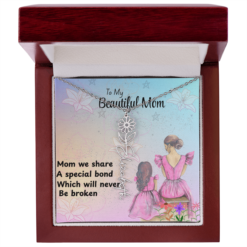 MOM YOU ARE MY ONE IN A MILLION/ FLOWER NAME NECKLACE/WITH ON DEMAND MESSAGE CARD