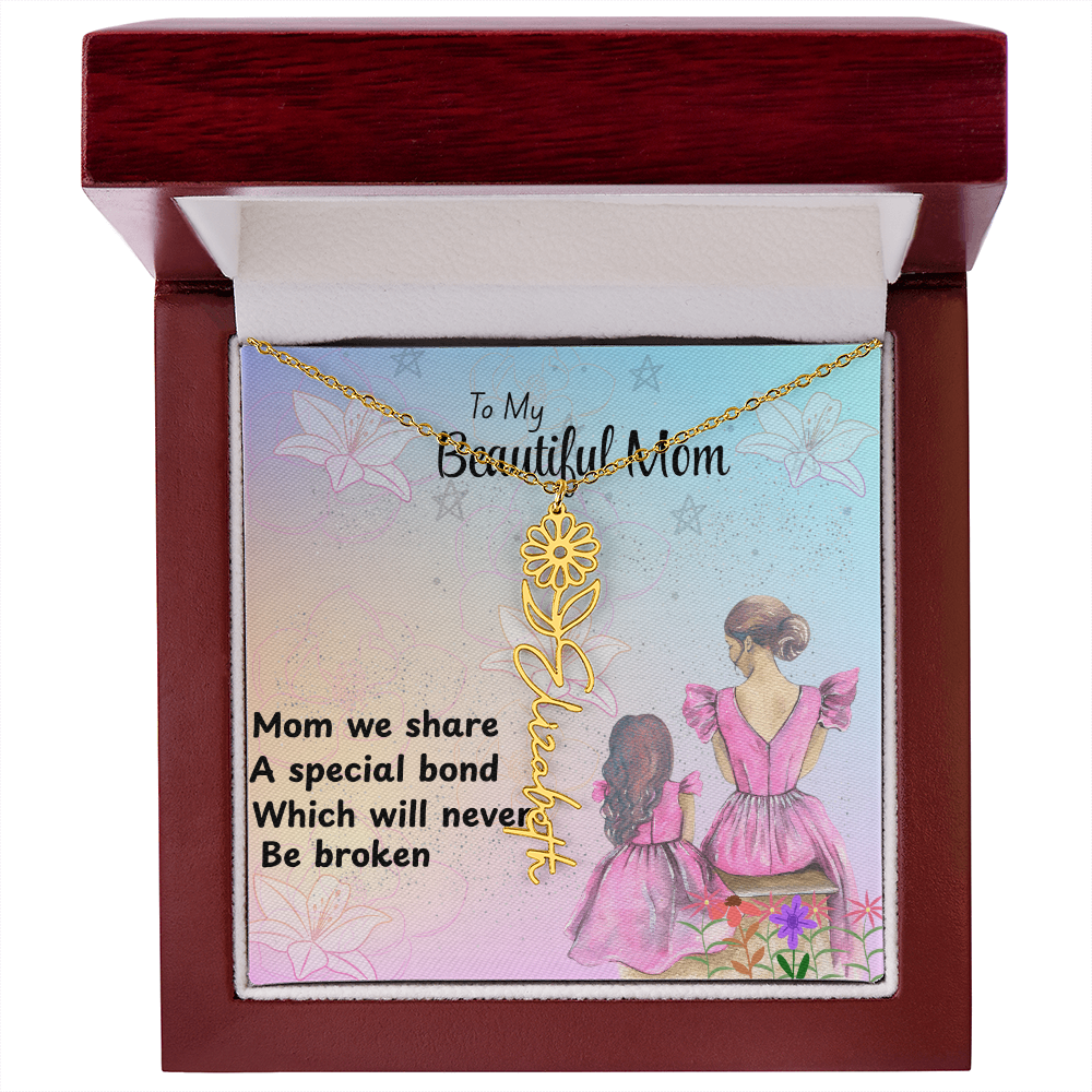 MOM YOU ARE MY ONE IN A MILLION/ FLOWER NAME NECKLACE/WITH ON DEMAND MESSAGE CARD
