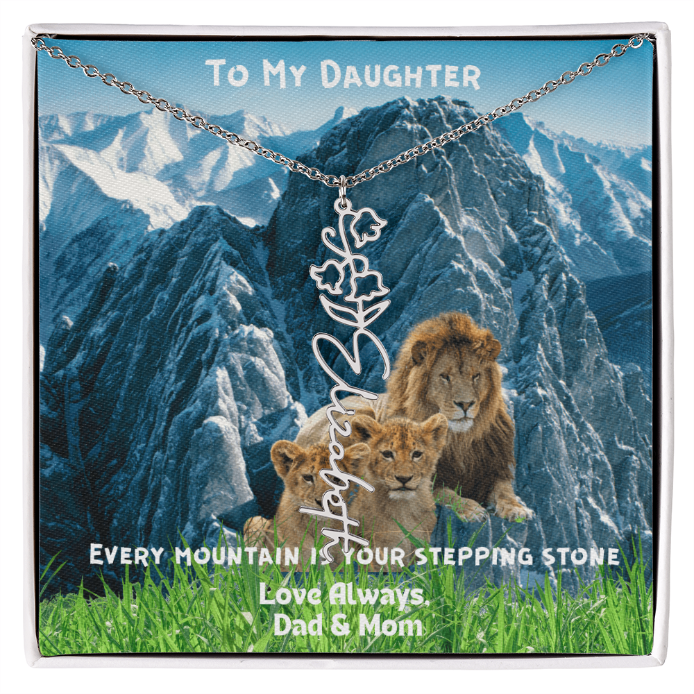 DAUGHTER YOU ARE HEAVILY PROTECTED/FLOWER NAME NECKLACE