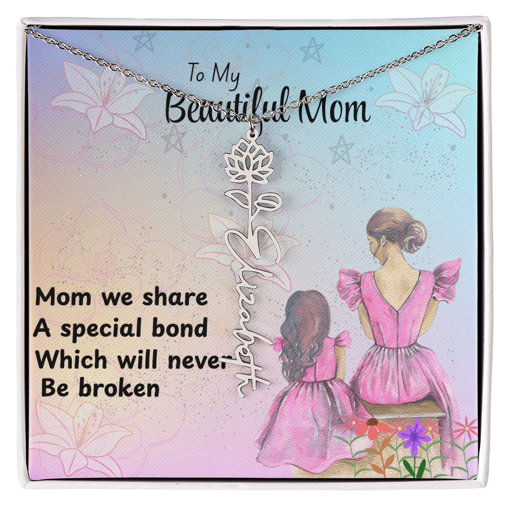 MOM YOU ARE MY ONE IN A MILLION/ FLOWER NAME NECKLACE/WITH ON DEMAND MESSAGE CARD