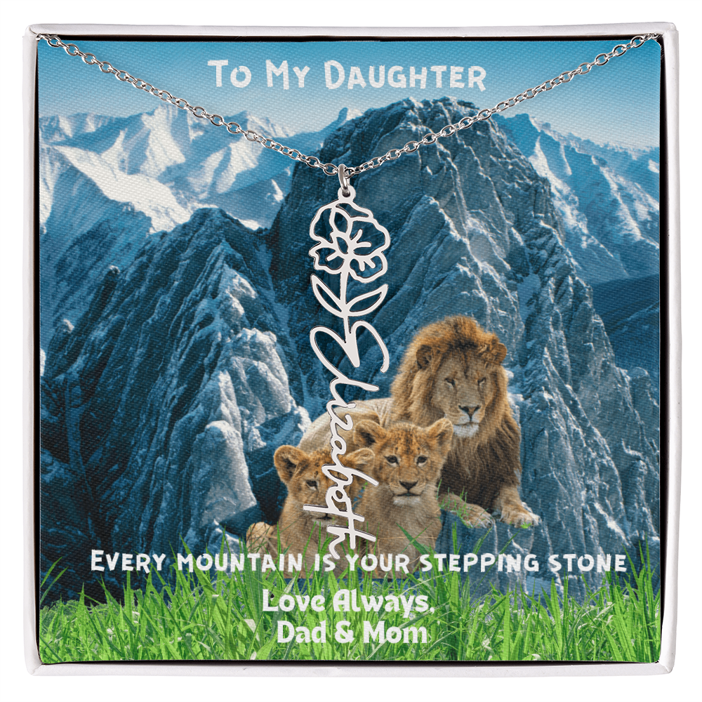 DAUGHTER YOU ARE HEAVILY PROTECTED/FLOWER NAME NECKLACE
