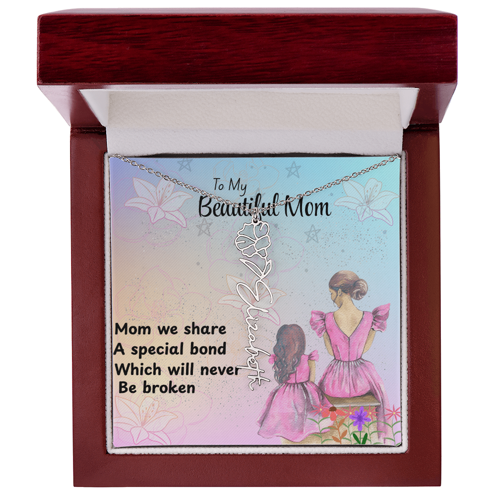 MOM YOU ARE MY ONE IN A MILLION/ FLOWER NAME NECKLACE/WITH ON DEMAND MESSAGE CARD